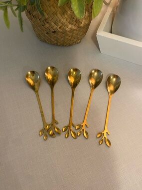 Gold Leaf Handle Dessert Spoons - Set of 5
